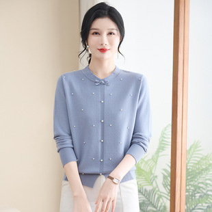 Mom's Spring Crewneck Pullover Shirt 2025 New Spring Solid Color Casual Inner Knitted Sweater for Middle-aged and Elderly People