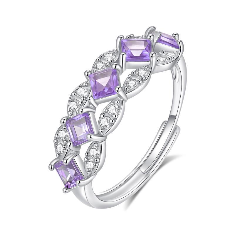 Anillo de fila de piedra de cristal natural de lujo ligero s925 anillo de plata de ley ajustable sin decoloración venta caliente transfronteriza accesorios de alta gama mujeres