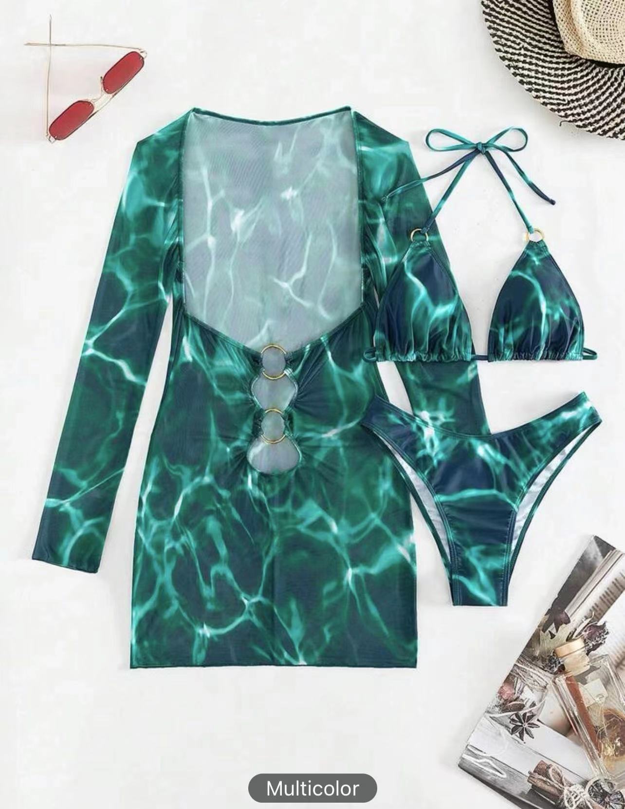 Stretchy Elasticity Women's Solid Color 3 Pieces Set Bikinis Swimwear