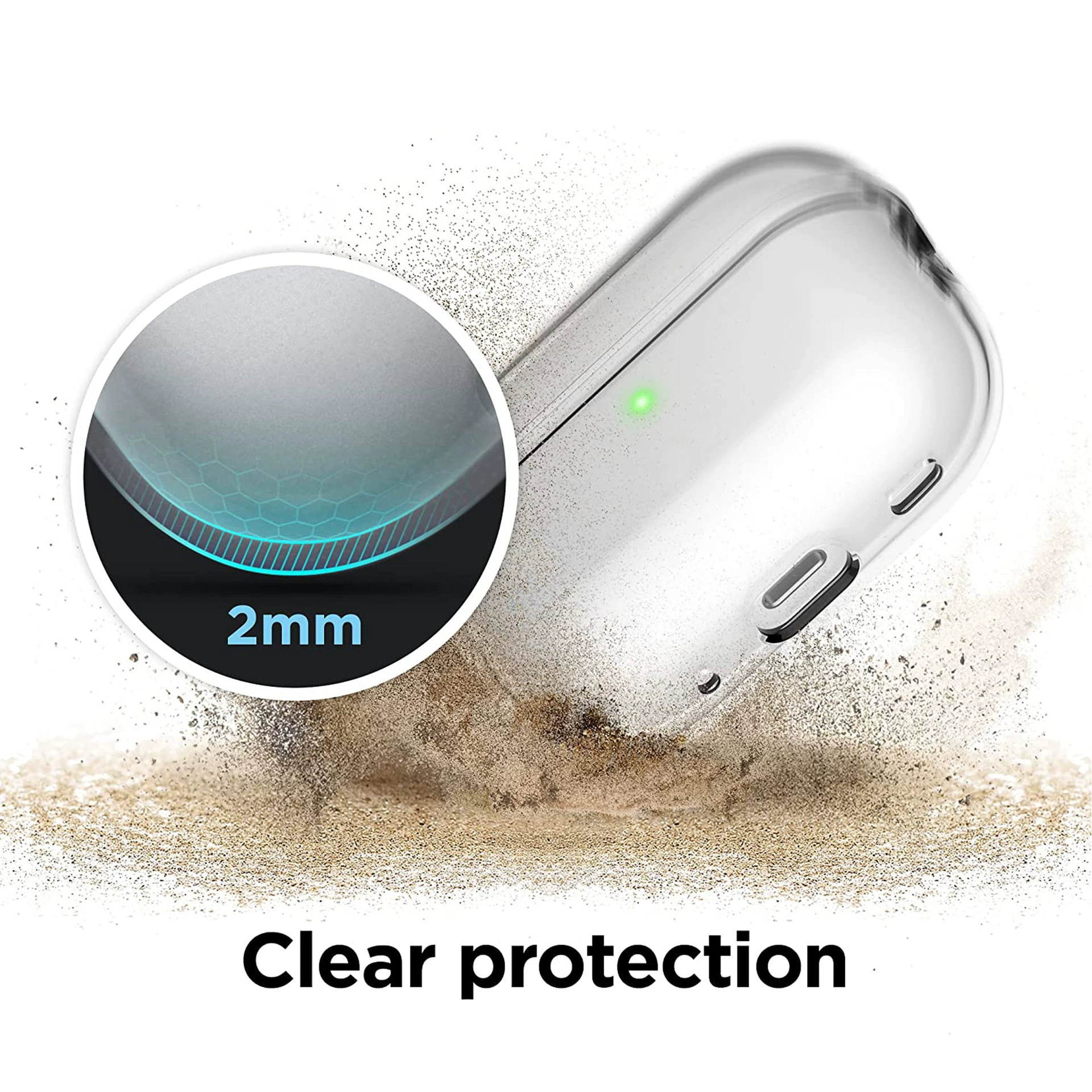 Защитный чехол (Apple) AirPods Pro 2 — TPU-накладка с интегрированной карабиной, прозрачные цвета