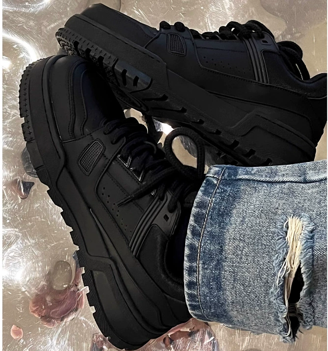 Ins корейские парные повседневные Черные кроссовки из воловьей кожи, модная универсальная толстая подошва, увеличивающая рост, мужская и женская повседневная обувь на шнуровке для мужчин