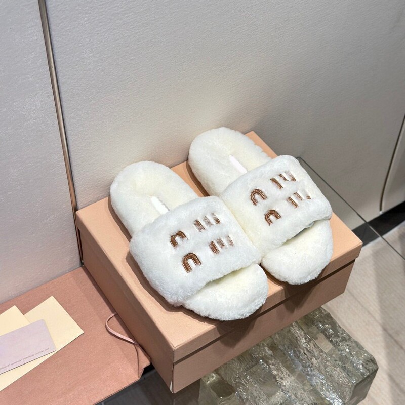 渠道版！miu风厚底毛毛拖鞋女士外穿秋冬季新款羊羔毛茸茸一字拖|undefined