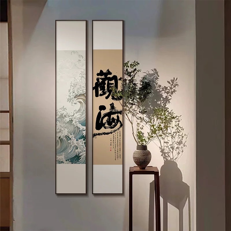 山岳書道絵画掛け物 新中式玄関装飾画 書斎 アルミフレーム オイルキャンバス背景壁|undefined