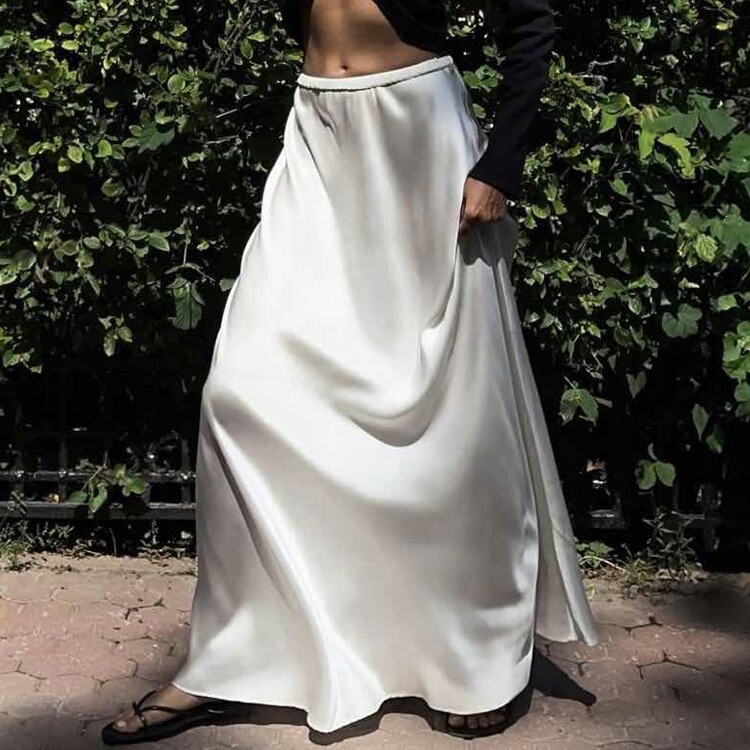Amazon foreign trade high-end satin long skirt 2026 new model hot-selling elastic waist versatile loose-fit commuter skirt Amazon foreign trade high-end satin long skirt 2026 new model hot-selling elastic waist versatile loose-fit commuter skirt