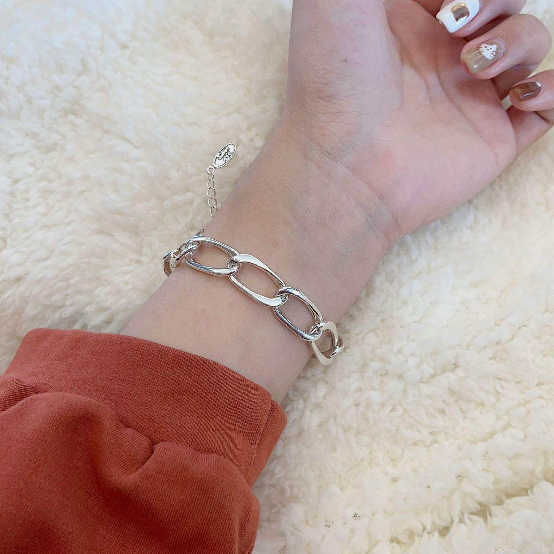 Korean Style ins Simple Irregular Chain Girlfriend Bracelet Women's Temperament High-end Lovers Hip-hop Thai Silver Collection Jewelry