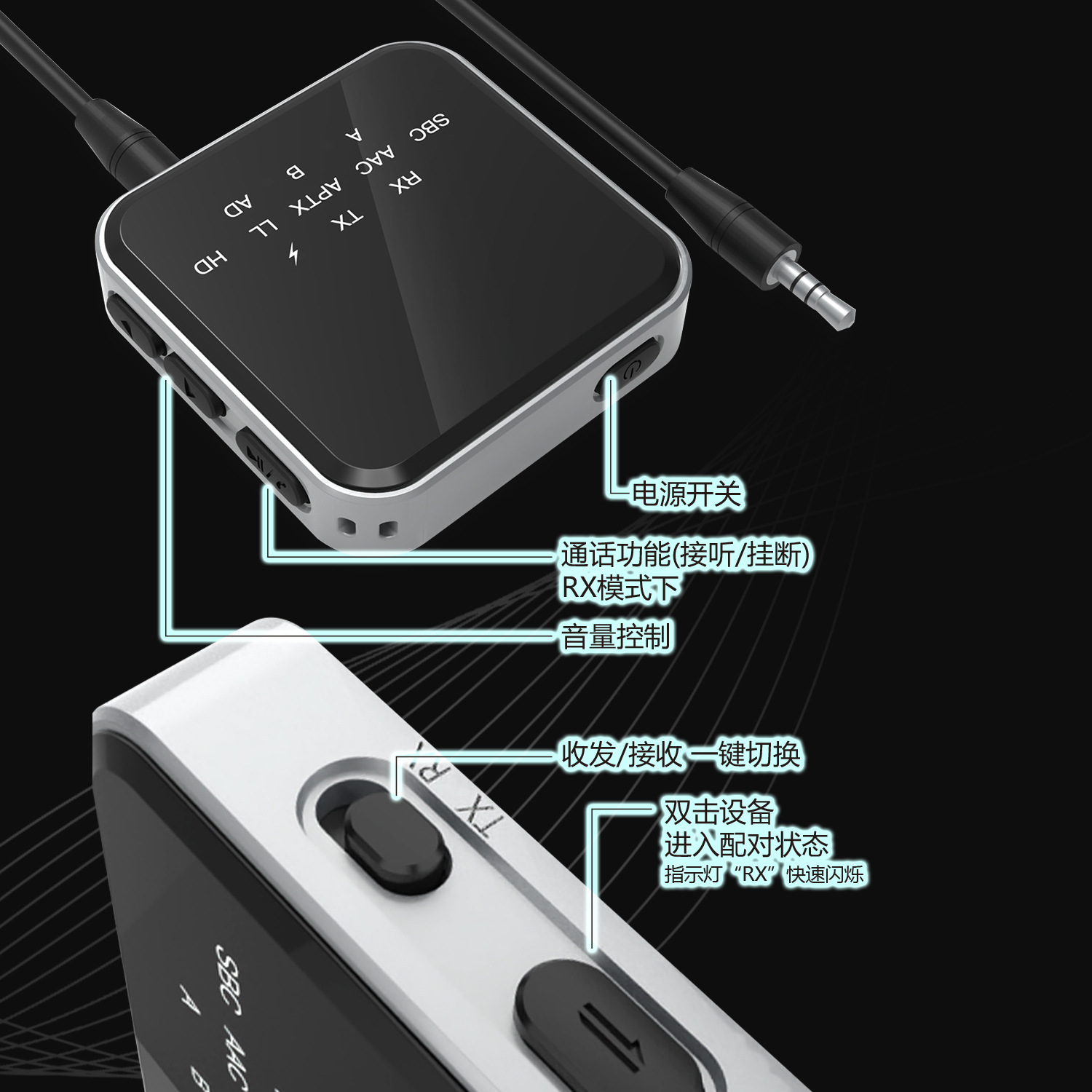 2022 nuevo Bluetooth 5,2 transmisor de recepción de Audio Aptx Adaptativa coche que recibe la transmisión de TV