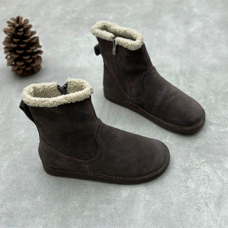 Winter retro warm low boots, genuine leather