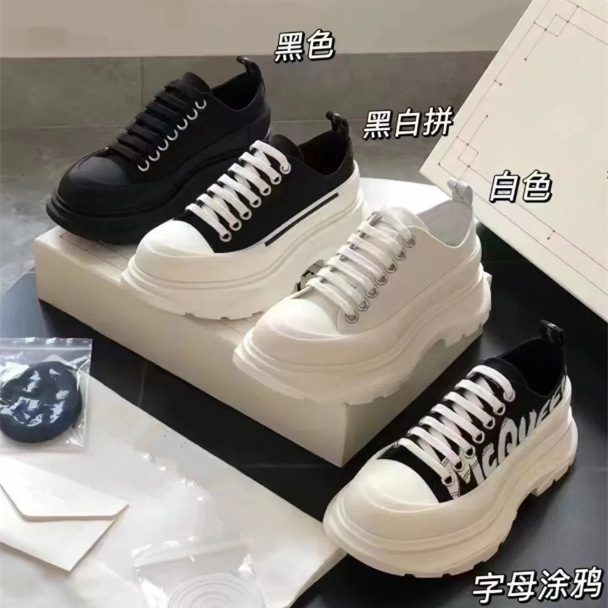2026 New Mcqueen Thick-Soled Canvas Shoes for Women, Sports White Shoes, Dad Shoes, Platform Height-Increasing Casual Couple Shoes for Men