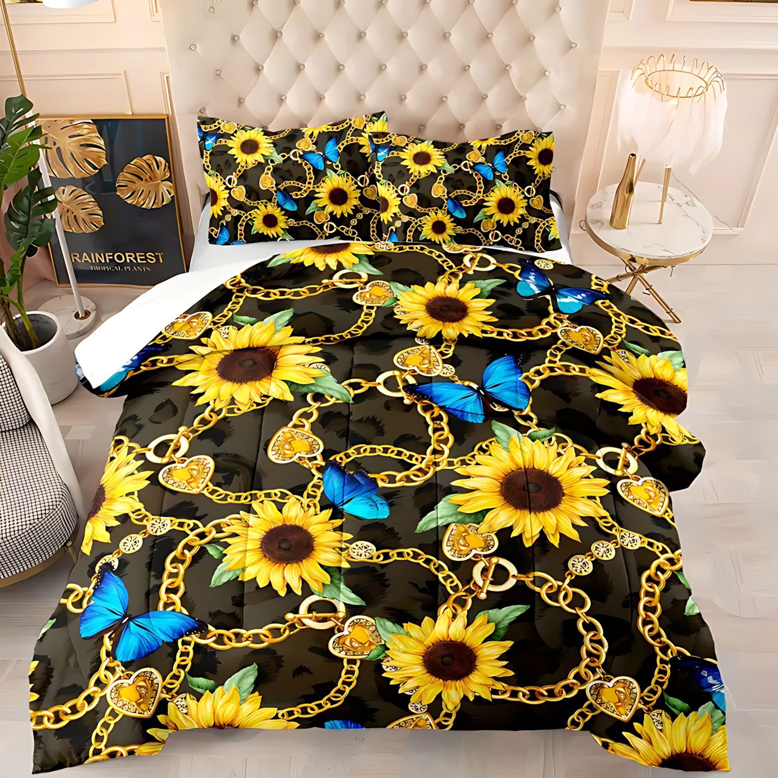 TEMU / JIT transfronterizo direccional girasol tema de impresión digital HD 180gms colcha colchón conjunto de almohada