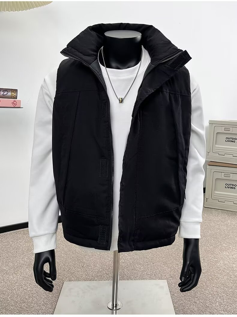 Primavera, otoño, invierno, chaleco de algodón de cuello vertical, chaqueta de chaleco suelta de moda para hombres, chaqueta de pan de caballo para hombres, chaqueta de pan