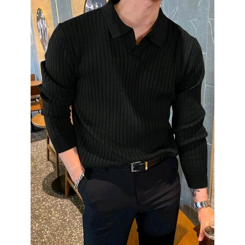Advanced Texture Stretch Slim Sweater Men's 2024 Autumn and Winter Black American Long Sleeve POLO Collar Sweater Advanced Texture Stretch Slim Sweater Men's 2024 Autumn and Winter Black American Long Sleeve POLO Collar Sweater