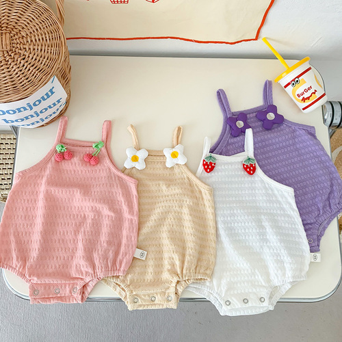 Baby summer clothes, newborn bellyband triangle onesie, thin sleeveless pants, for little girls, one-piece crawl suit