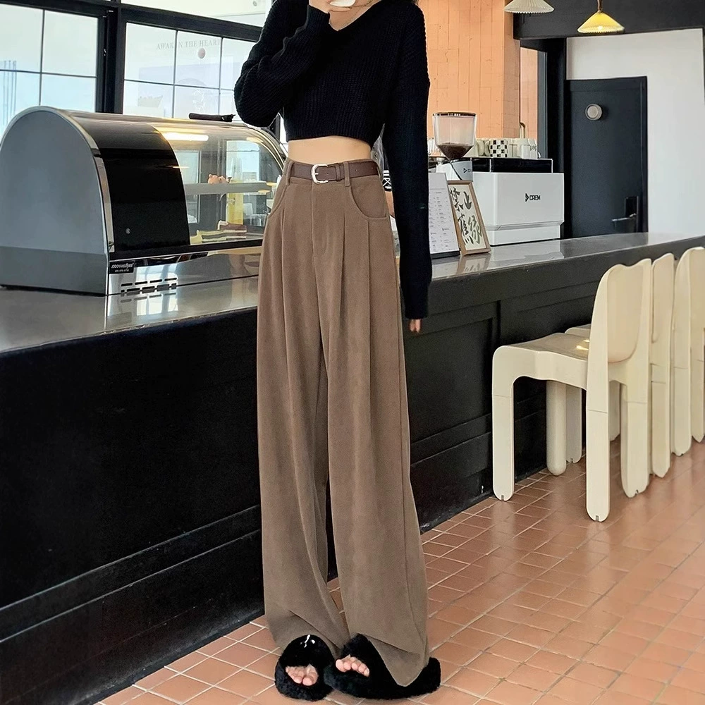 Трансграничные синильские широкие брюки женские брюки с высокой талией вертикальные прямые брюки 2024 весна и осень новые свободные брюки