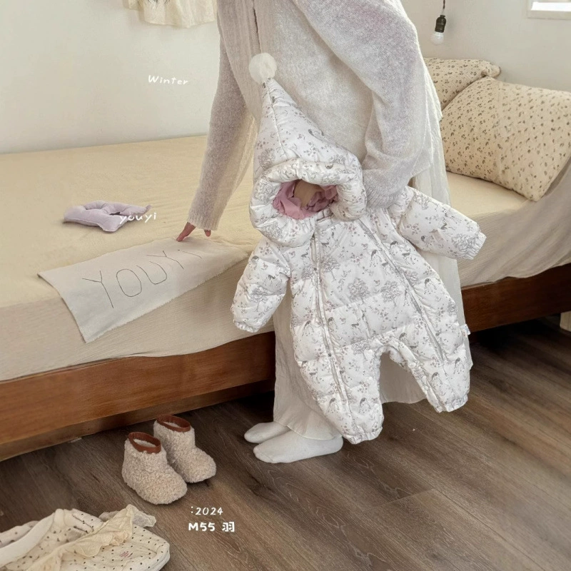 Детский пуховик, комбинезон принцессы для маленьких девочек, зимняя одежда, белая толстовка на утином пуху, теплый обнимашка, милый олень