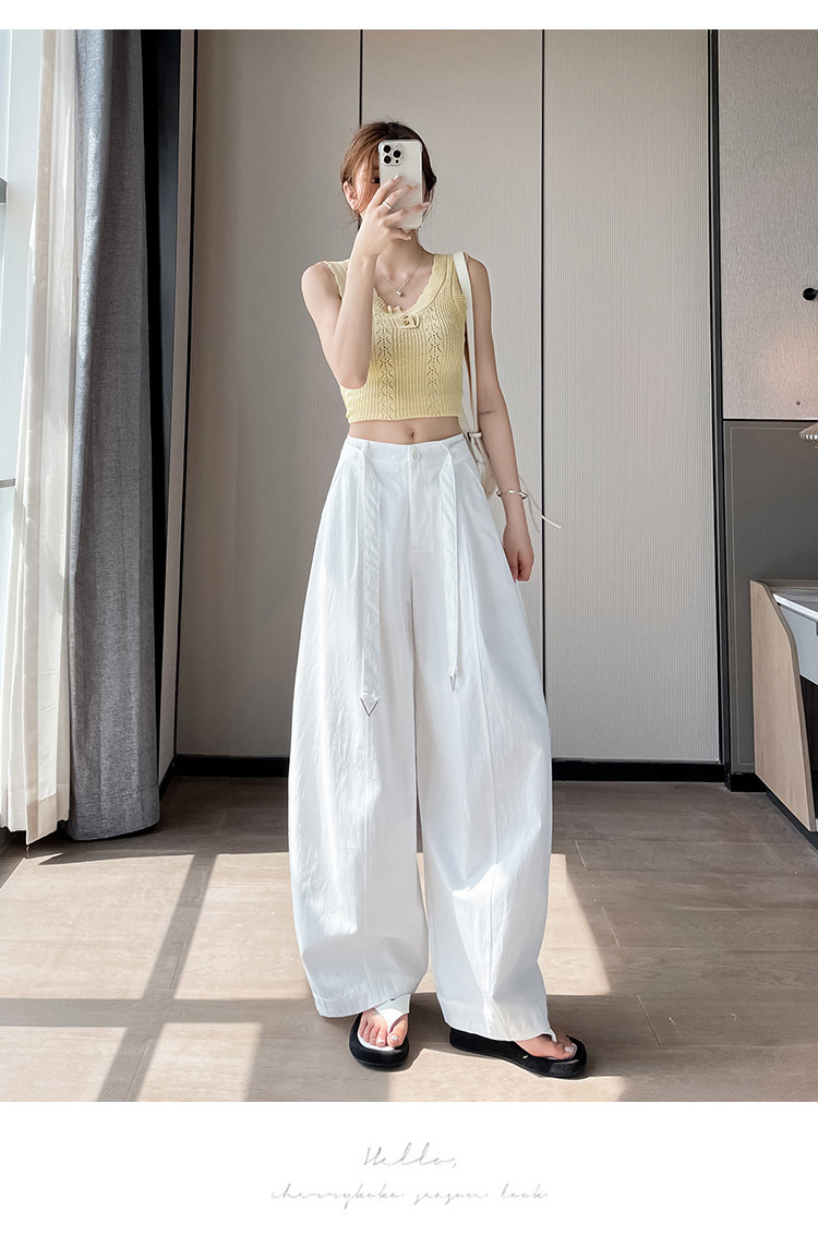 Quần culottes nữ ống rộng cạp cao chất liệu lụa mỏng mùa hè — Trắng thường xuyên chi tiết 32