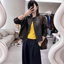 【纸片人轻量夹克】 绵羊皮 植鞣真皮夹克女短款立领廓形皮衣外套