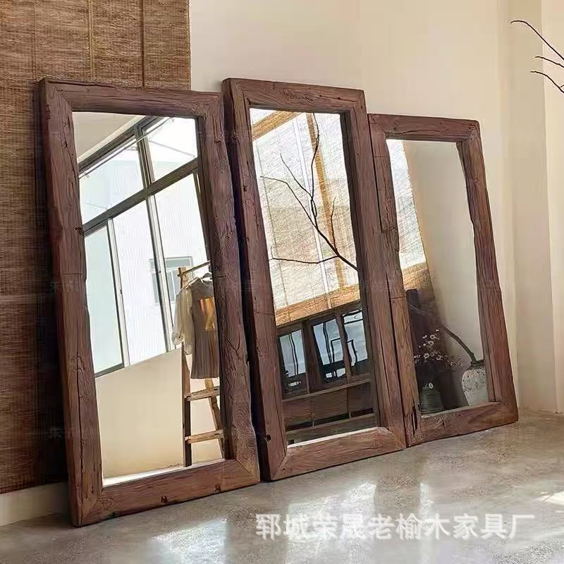 와비사비 스타일 바닥 거울, 세면대 거울, 장식품, 중고 원목 전신 거울, 오래된 소품 거울