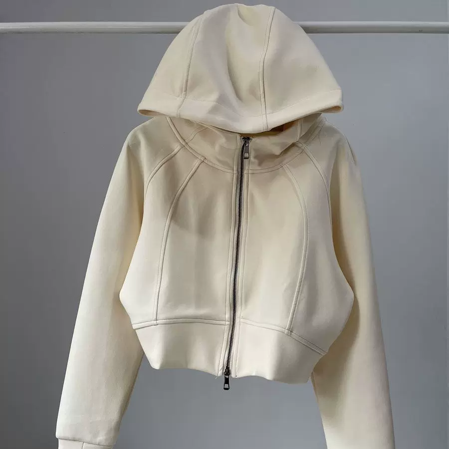 运动卫衣女美式辣妹时髦空气层料春秋宽松开衫连帽上衣纯色短外套