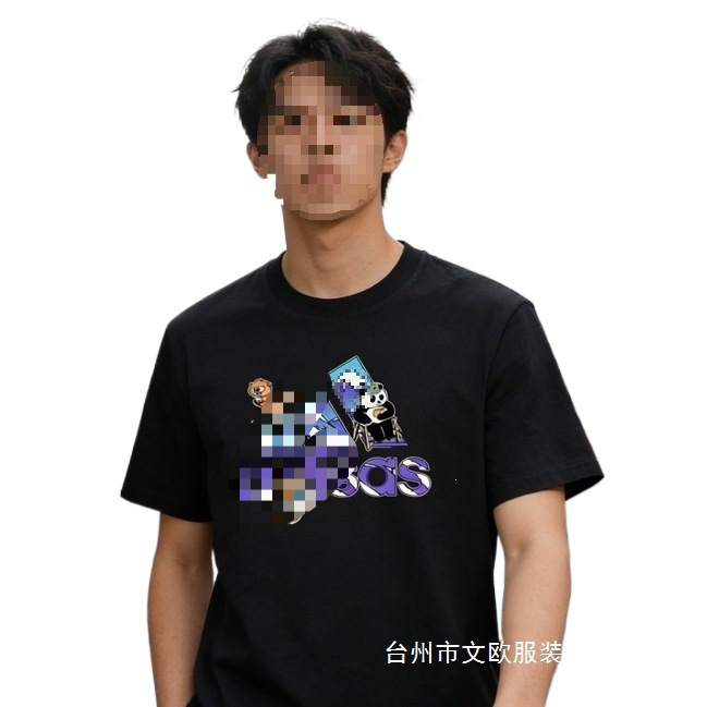 Cross-Border Adidas-Style Men's Short-Sleeve T-Shirt, New Summer Model, Loose Round Neck, Printed Trendy Casual Clothing Wholesale
