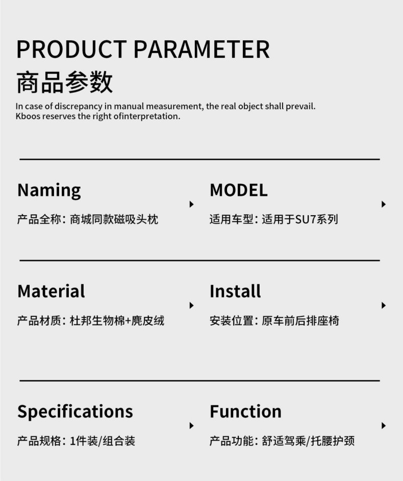 Suitable for Xiaomi Su7Yu7 Magnetic Headrest, Same Model as in the Mall, Comfortable Car Suede Neck Pillow and Lumbar Support