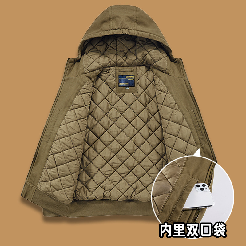 Otoño e invierno chaqueta con capucha de los hombres sueltos más tamaño gruesa chaqueta de vuelo caliente de algodón acolchado abrigo americano Retro Ropa de trabajo de algodón acolchado abrigo