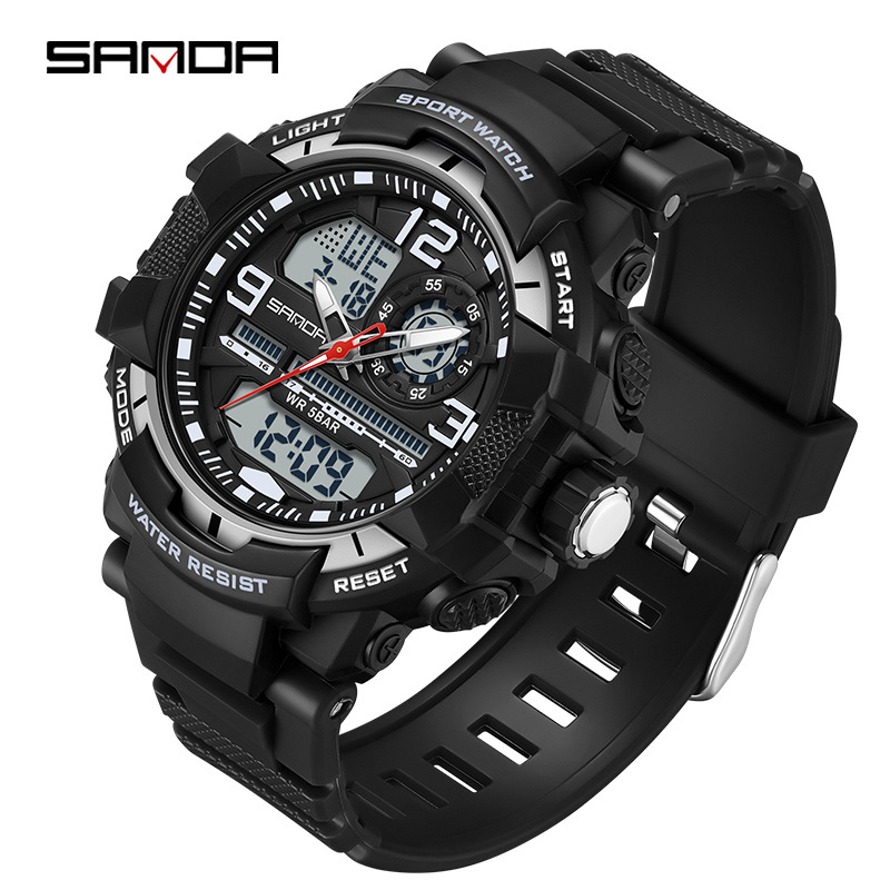 Sanda SANDA nuevo reloj electrónico para jóvenes montañismo moda luminoso reloj despertador impermeable 6130