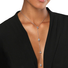 欧美跨境热销简约时尚锁骨项链水钻闪亮长款链条气质百宴会礼服女