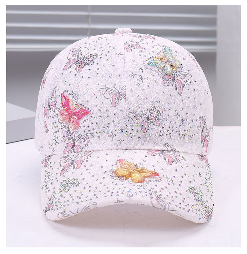 Fashion Women's Lace Mesh Baseball Cap With Rhinestone Butterfly_voghion.com