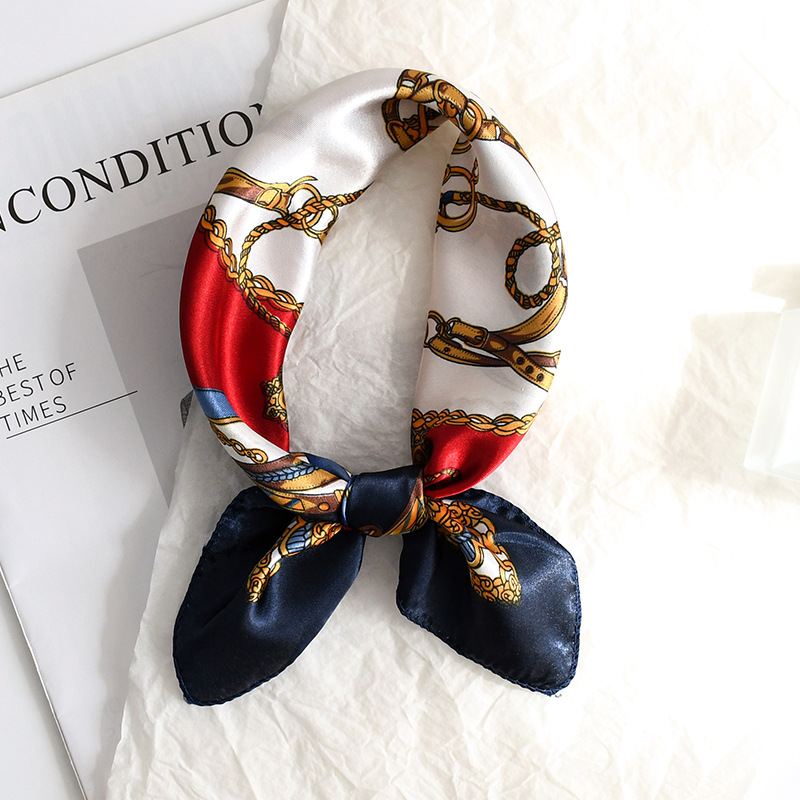 50 Satin Chain Pañuelo cuadrado estampado Color Sense de alta gama Moda de todo fósforo azafata profesional Servicio al cliente Bufanda de decoración Bufanda de seda