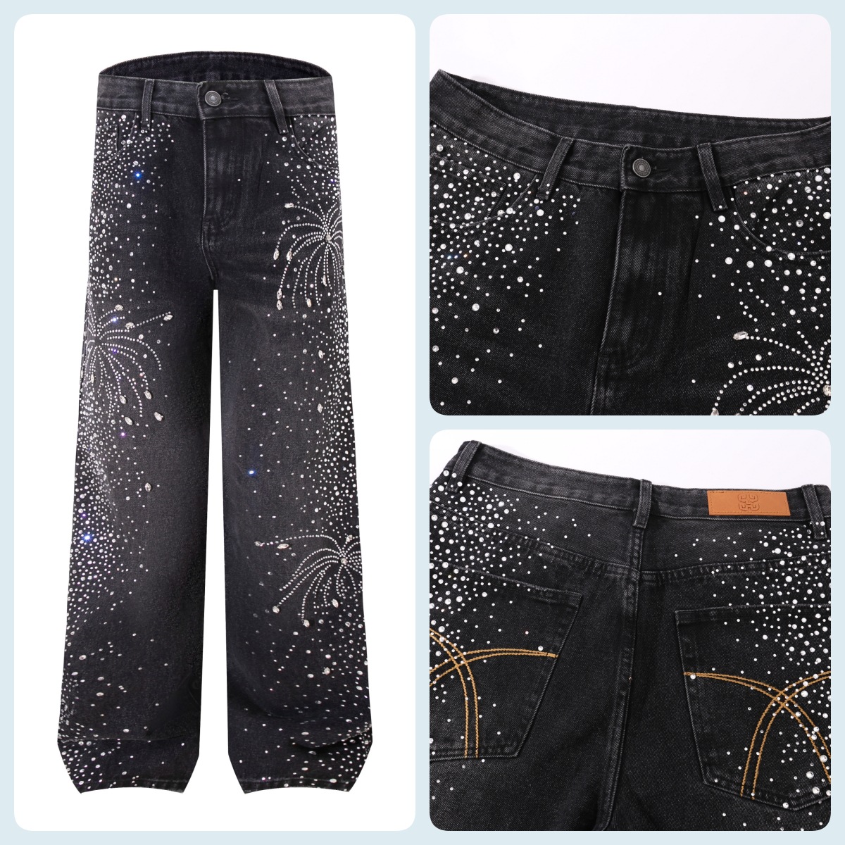 European And American Cross-Border Full Rhinestone Jeans Men's 2025 New Trendy Brand Fashion Loose Straight Long Pants_voghion.com