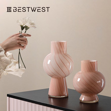 Best west 粉色条纹葫芦水培玻璃花瓶摆件家居软装样板间装饰花器
