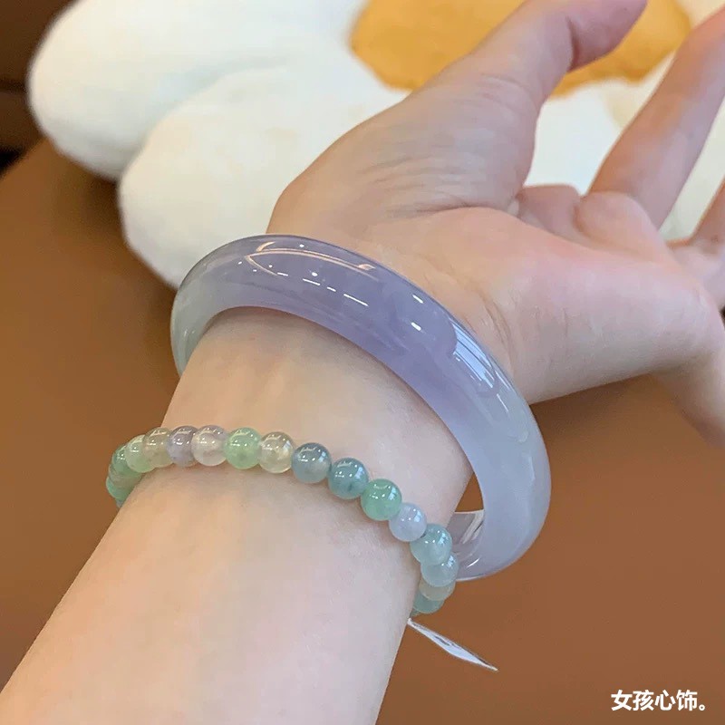 紫罗兰飘紫翡翠手镯女天然缅甸冰糯种翡翠冰透细腻紫玉镯子年轻款