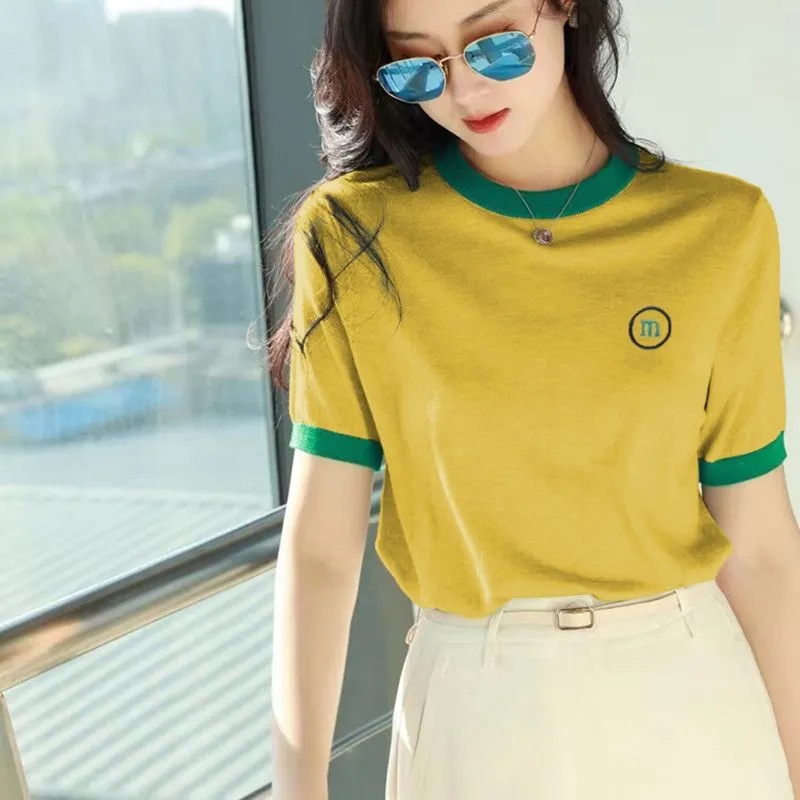Women's Summer Short-Sleeved Top Made Of Bamboo Fiber Cotton With A Loose Fit And Embroidered Design; Helps Slim The Fig_ecoleips.com