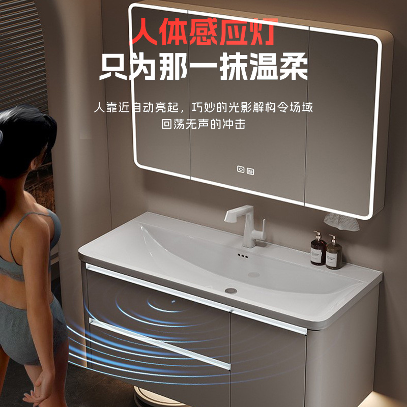 Gabinete de baño de acero inoxidable grueso para profundizar en una bañera de mar de doble capa cajón gabinete de baño principal lámpara de inducción