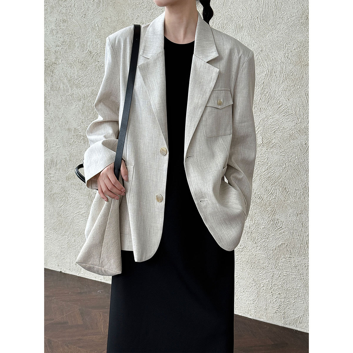 Lushi French Niche Lapel Collar Patch Pocket Suit Women's 2025 Autum New Silhouette Casual Jacket 9766