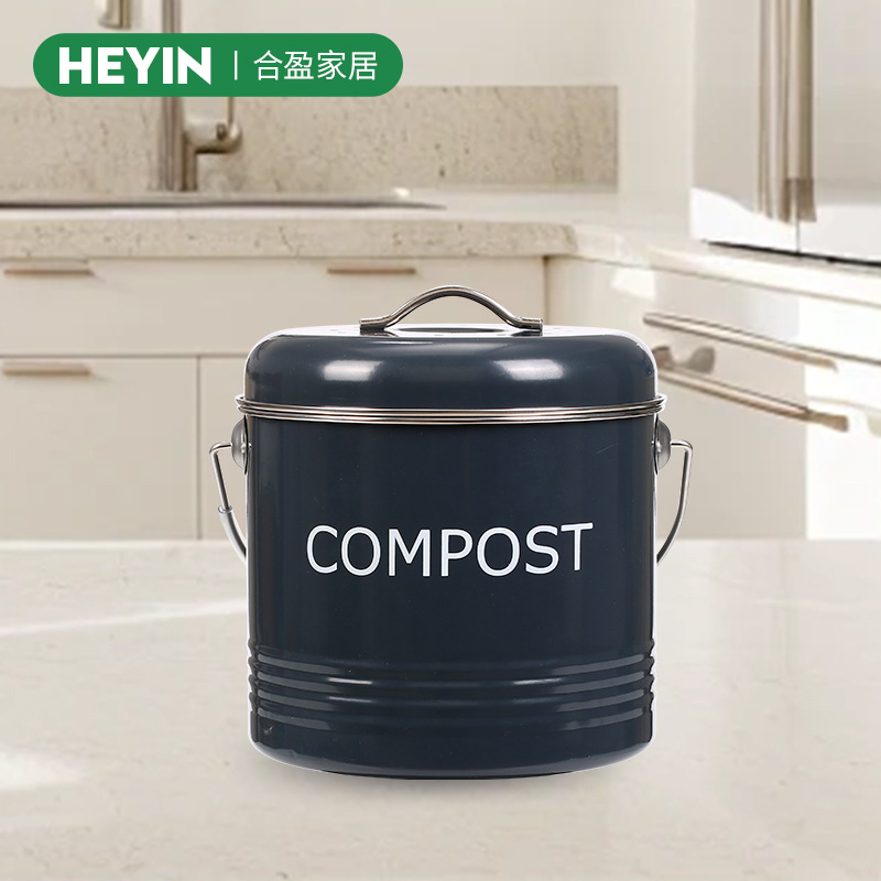 跨境专供厨房垃圾带盖收纳桶无味厨房防异味挽手镀锌钢厨余垃圾桶