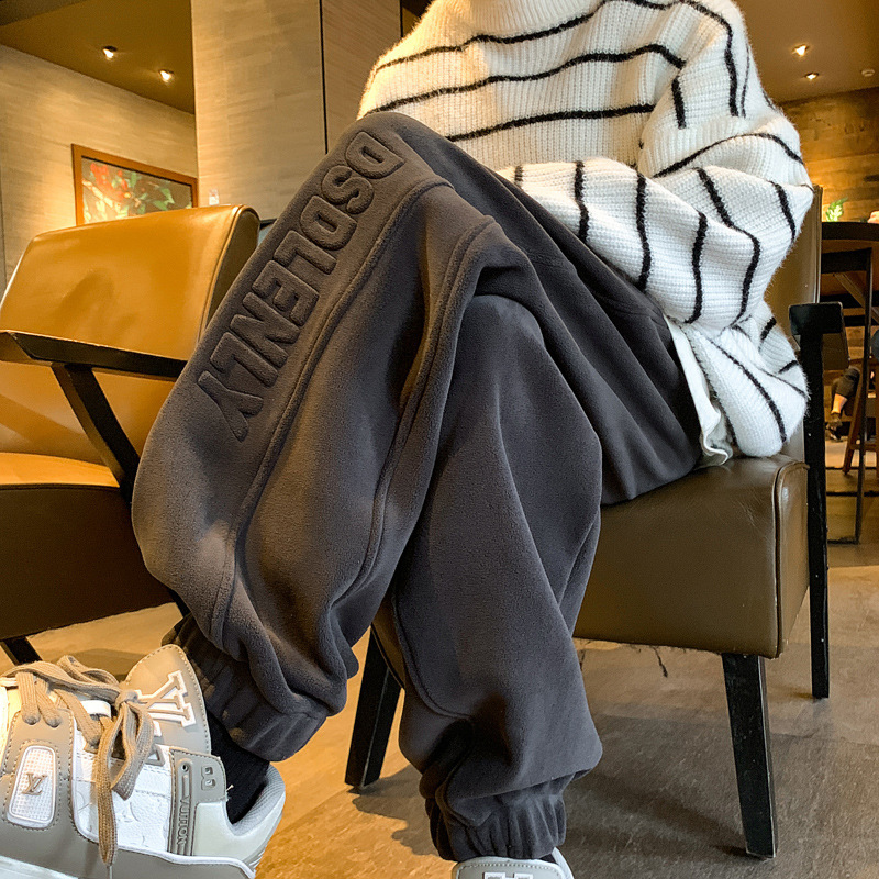Heavy Double-sided Fleece Sweat Pants Men's Fall/Winter fleece-lined Thickened Leg-toe Casual Pants Loose Trendy Brand Sports Pants