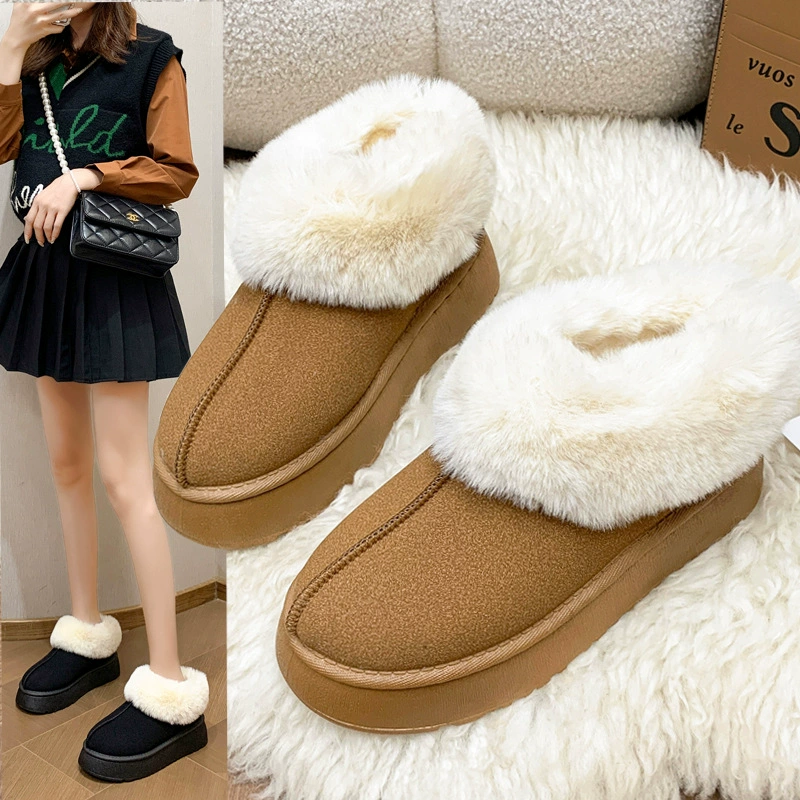 Женские зимние сапоги на флисовой подкладке, утепленные, на толстой подошве, короткие, без застежек, с мехом, для защиты от холода, коллекция 2025 года.