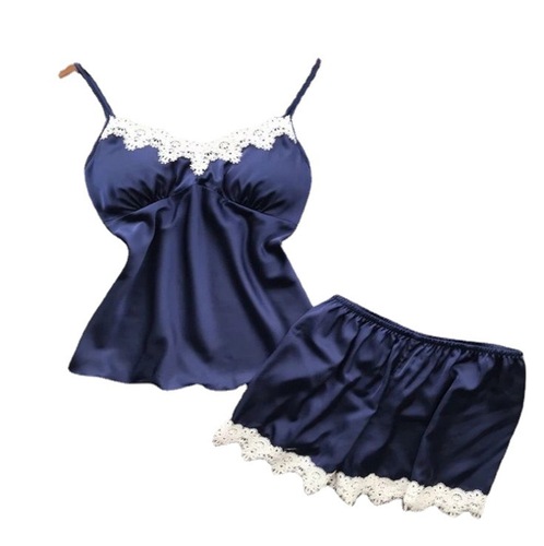 European and American sleepwear lace two-piece set silk-like home wear set for plus-size girls, summer loose fit