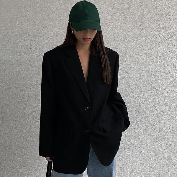 Black Blazer for Women, New Korean Style, Vintage, Loose, Casual, Slimming, Versatile Top for Spring and Autumn