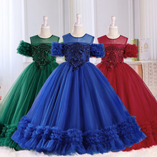 欧美女童礼服生日连衣裙蓬蓬纱公主裙婚纱花童儿童主持钢琴演出服