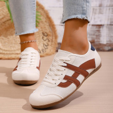 复古德训鞋新款女鞋系带平底舒适休闲运动鞋轻便圆头拼接阿甘鞋女