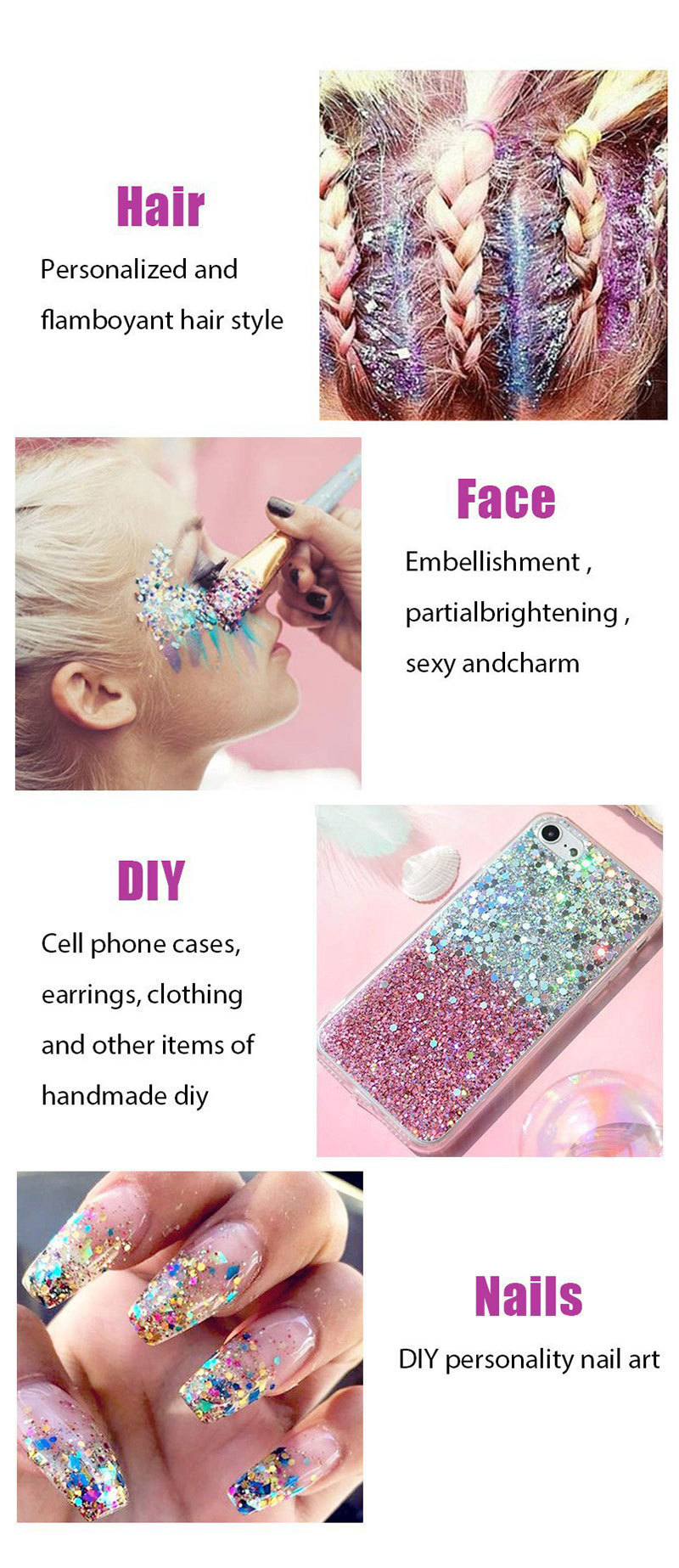 MAGIC CASA Mermaid Scale Sequin Gel Facial Body Lip Sequin Eyeshadow Dazzling Polarized Stage Makeup undefined