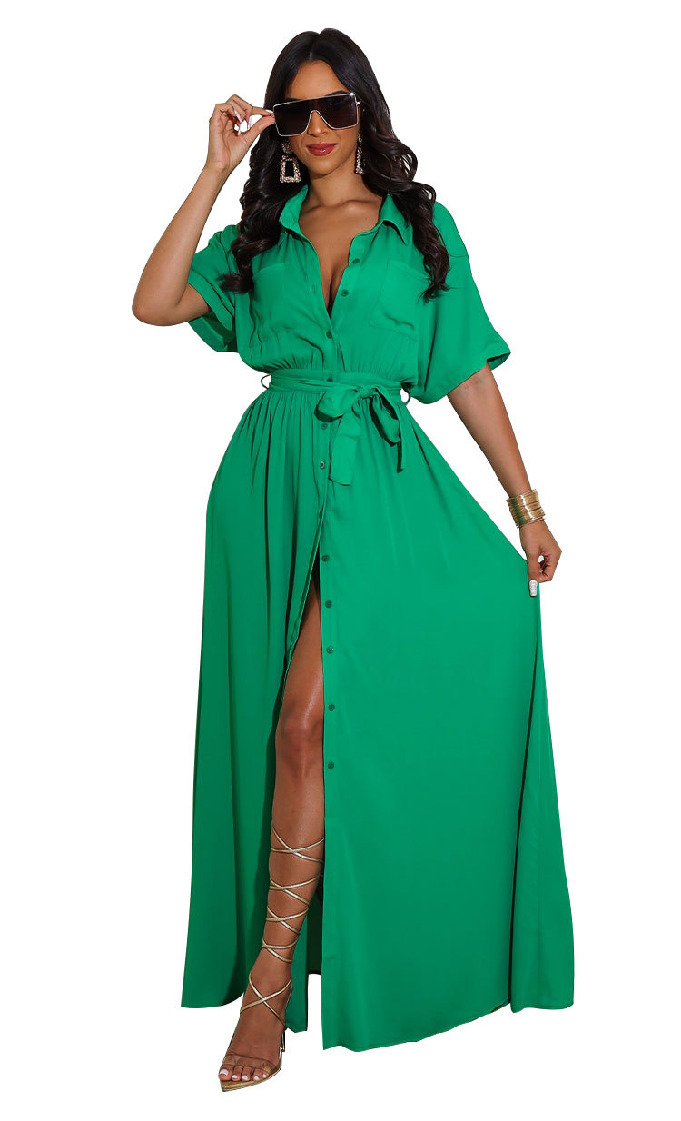 Green Loose Shirt Dress NSXHX76798