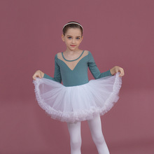 儿童舞蹈服秋季长袖女童练功服凸凸裙幼儿芭蕾舞纱裙中国舞练舞衣