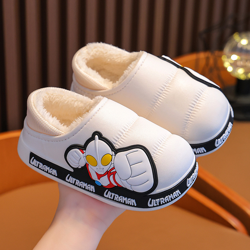 Ultraman invierno Zapatillas de algodón para niños y niñas antideslizante impermeable bolsa de terciopelo cálido talón Zapatillas de algodón para niños