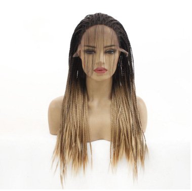 Europa y América damas levantando pelucas de fibra química de encaje frente cubierta de cabello de tres hebras pequeñas trenzas