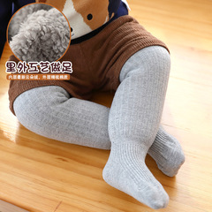 Winter and Spring Thicken Fleece Children's Pantyhose Baby Infant Leggings Socks Solid Color Double Needle Girls' Base Socks