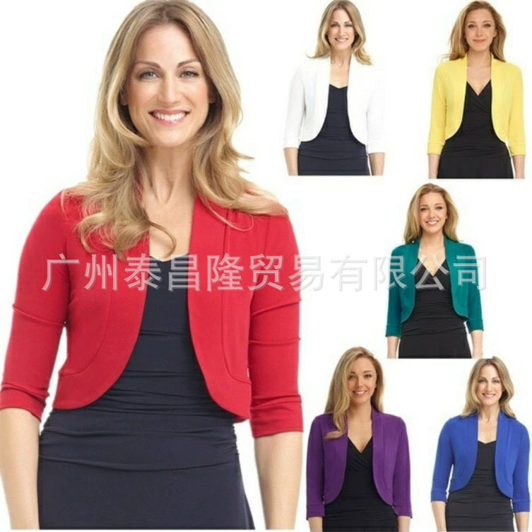 Ebay AliExpress wish Amazon сплошной цвет моды короткий простой повседневный кардиган большого размера маленькая шаль куртка для женщин