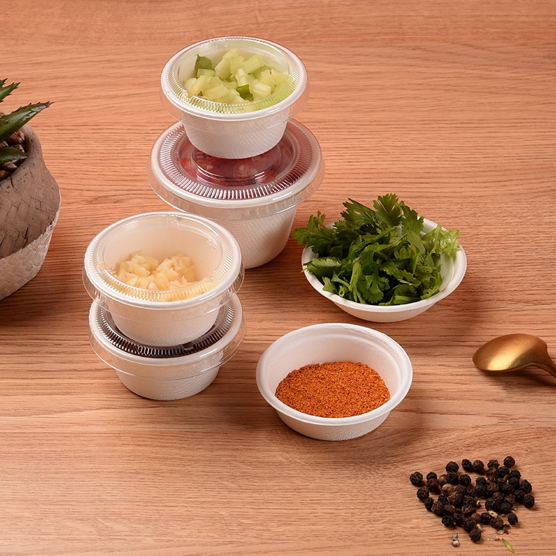 Taza de prueba de pulpa Taza de salsa Blanco 2 onzas Taza de papel pequeña desechable con tapa Salsa dulce Caja de chile Plato de salsa